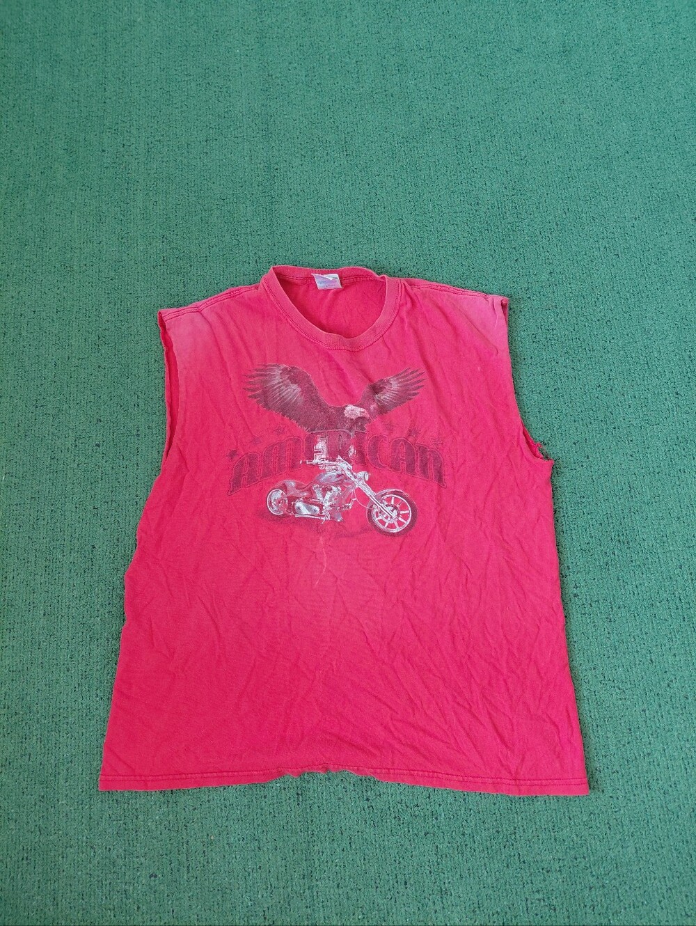 American Bald Eagle Motorcycle Biker USA Red Cutoff Sz Large